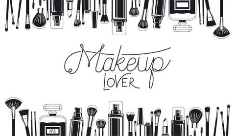 Set of make up brushes and products frame Stock-Illustration