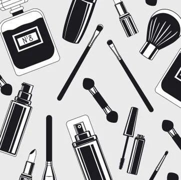 Set of make up brushes and products pattern 库存插图