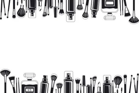 Set of make up brushes and products frame Ilustração Stock