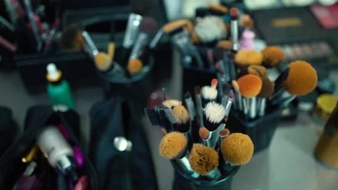 Set of Makeup Brush, Make-up Artist tools, Glamour Concept 스톡 동영상 160071573