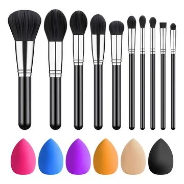 Set of Makeup Brushes and Sponges, Collection Tools for Visage Stock Illustration
