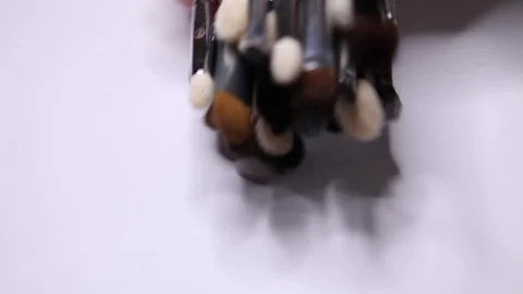 Set of makeup brushes, brushes for cosmetics of different sizes. overview of Stock Footage 120427049