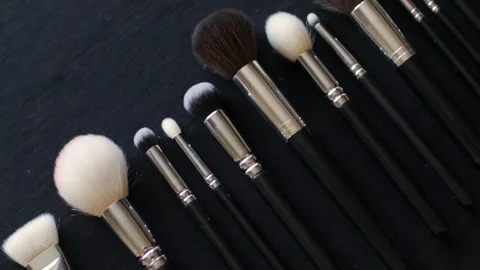 Set Of Makeup Brushes, Brushes For Cosmetics Of Different Sizes Stock Footage 130186791