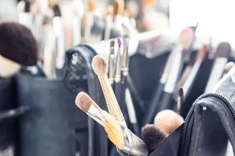 Set of makeup brushes in case 写真素材