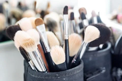 Set of makeup brushes in case 写真素材