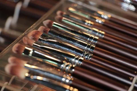 Set of makeup brushes - close up Foto stock