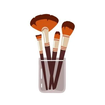 Set of makeup brushes in glass cup.Vector illustration in flat style Illustrazione stock