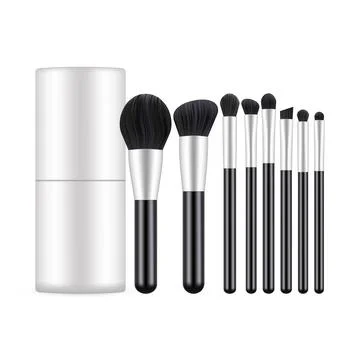Set of Makeup Brushes With Packaging Box Mockup Stock Illustration