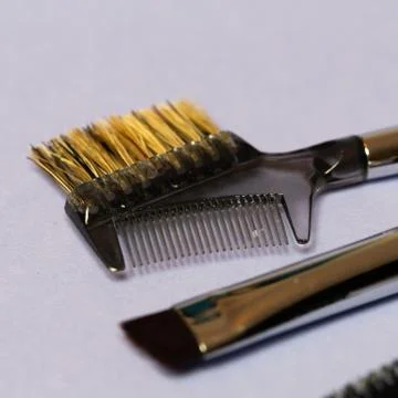 Set of makeup brushes on the table Stock Photos