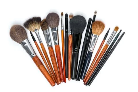 A set of makeup brushes. on a white background Stock Photos