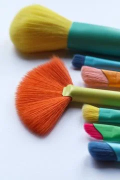 Set of makeup brushes on white background. Stock Photos