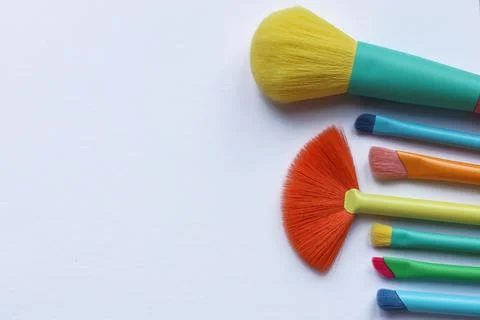 Set of makeup brushes on white background. Stock Photos
