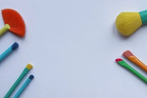 Set of makeup brushes on white background. Foto stock