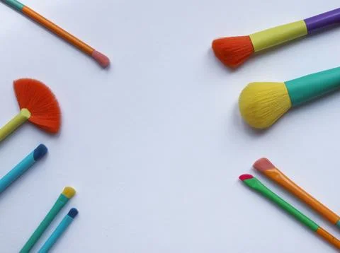 Set of makeup brushes on white background. Stock Photos
