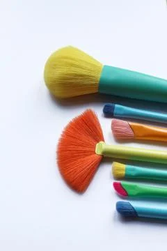 Set of makeup brushes on white background. Foto stock