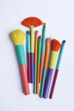 Set of makeup brushes on white background. Stock Photos