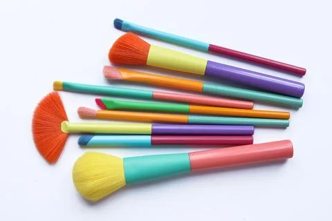 Set of makeup brushes on white background. Foto stock