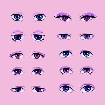 Set of Makeup Eyes. Different Shape, types of eyes, eyelashes. Isolated face Stock Illustration