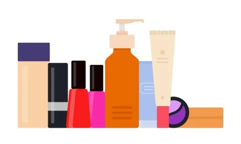 Set of makeup products vector icon flat isolated illustration Stock Illustration