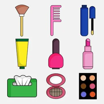 Set of makeup for your design.  Doodle vector isolated on the white backgroun Stock Illustration
