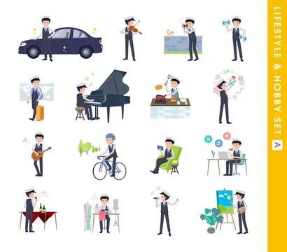 A set of Male driver about hobbies and lifestyle.type A Stock Illustration