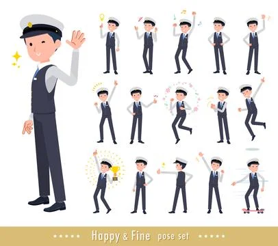 A set of Male driver in a cheerful pose Stock Illustration
