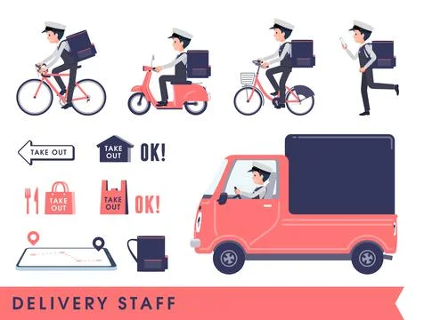 A set of Male driver doing delivery Illustrazione stock