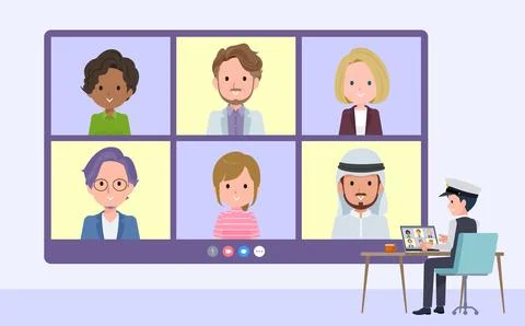 A set of Male driver having a video chat with multiple people Stock Illustration
