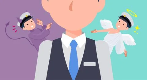 A set of Male driver struggling between an angel and a devil Stock Illustration