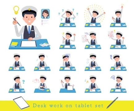 A set of Male driver studying on a tablet device 스톡 일러스트