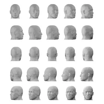 Set with male head model in different positions isolated on white background. Stock Illustration