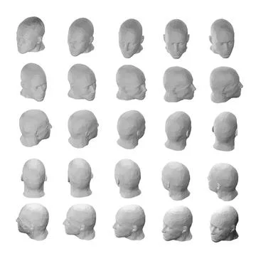 Set with male head model in different positions isolated on white background. Stock Illustration