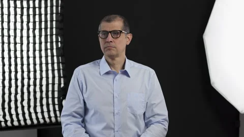 Set, man and preparation for film, production or interview 스톡 동영상 332678053