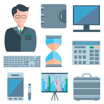 Set man, calculators, purse Stock Illustration