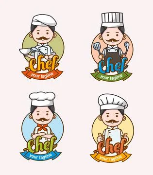 Set of man chef character with different clothes and pose used for logo and m Illustrazione stock