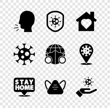 Set Man coughing, Shield protecting from virus, House with heart inside, St.. Stock Illustration