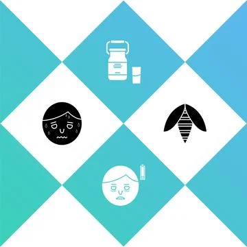 Set Man with excessive sweating, Fatigue, Can container for milk and Bee icon Stock Illustration