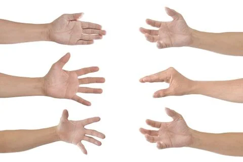 Set of man hands gestures isolated on white background, with clipping path. Stock Photos