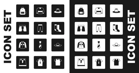 Set Man hat Pants Men underpants School backpack Socks Sweater Elegant women  Stock Illustration