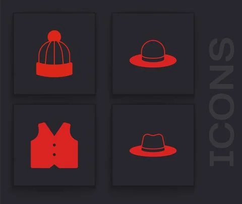 Set Man hat, Winter, and Waistcoat icon. Vector Stock Illustration