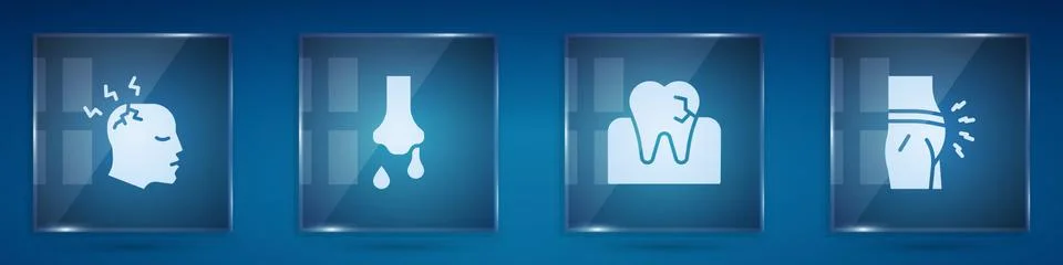 Set Man having headache, Runny nose, Tooth with caries and Abdominal bloating Stock Illustration