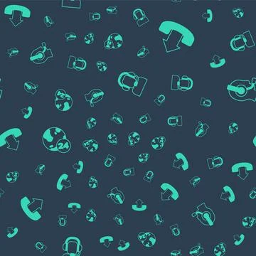 Set Man with a headset, Telephone 24 hours support, and on seamless pattern Stock Illustration