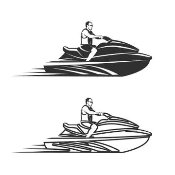 Set of man on Jet Ski isolated  white background Stock Illustration