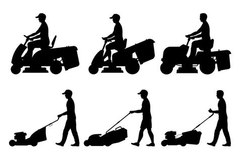 Set of Man with lawnmower Stock Illustration