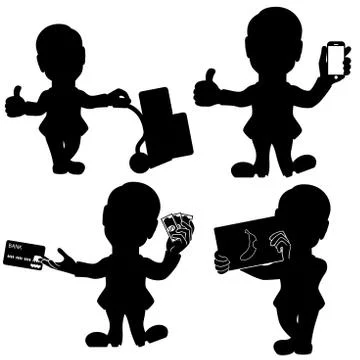 Set of man silhouettes in various situations Illustrazione stock