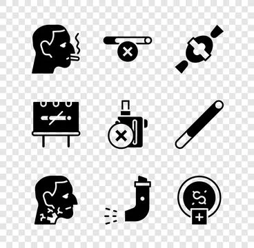 Set Man smoking a cigarette, No, Candy, Throat cancer, Inhaler, Stop smokin.. Stock Illustration
