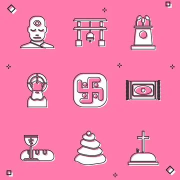 Set Man with third eye, Japan Gate, Stage stand or tribune, Jesus Christ Stock Illustration