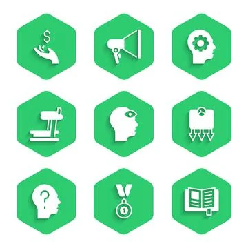 Set Man with third eye, Medal, Reading book, Weight loss, Head question mark Stock Illustration