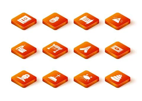 Set Man with third eye, Tombstone cross, Church building, Japan Gate, Pastafa Ilustración de archivo