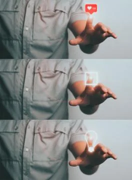 Set a Man touching an imaginary screen with his finger Stock Photos